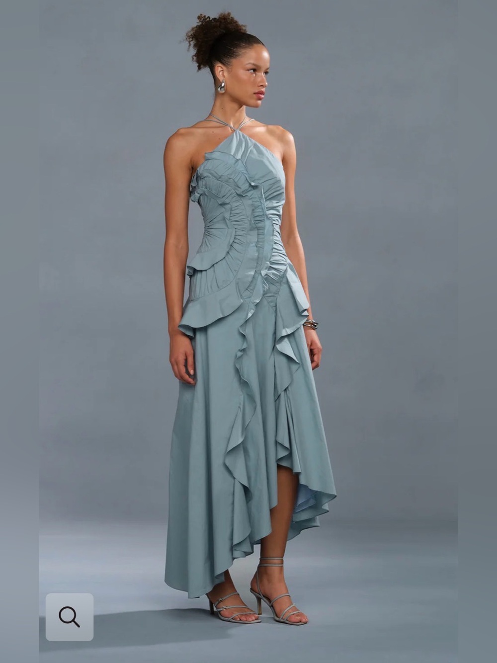 AMUR Ottavia Ruffle Dress
Cumulus Light Blue Ruffle Halter Maxi Dress size 4 - Picture 3 of 17